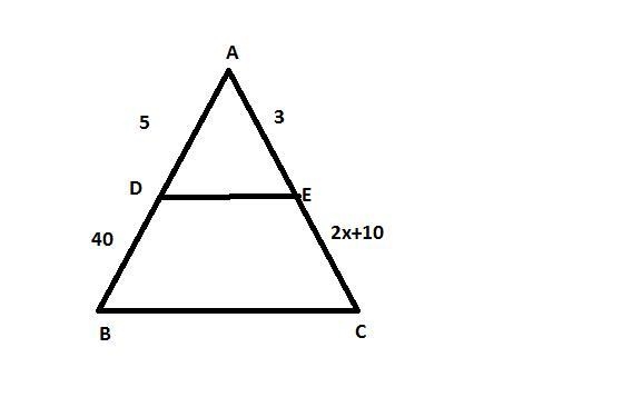 What is the value of x? Enter your answer in the box. x = A triangle with midsegment-example-1