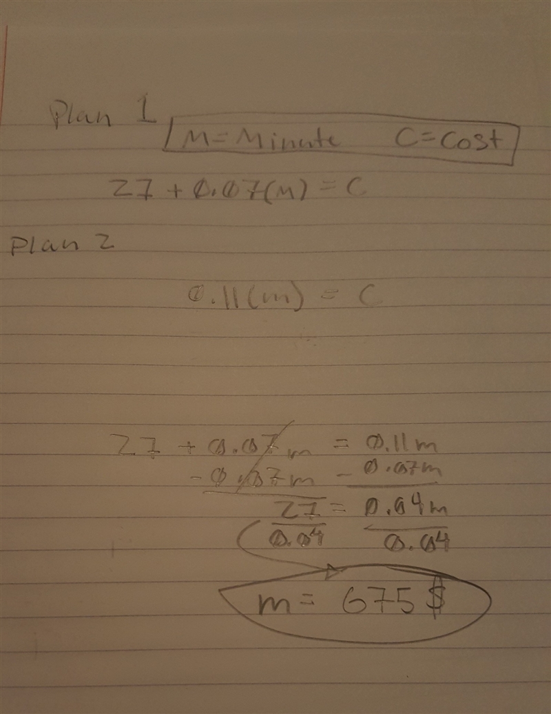 Customers of a phone company can choose between two servers plans for a long-distance-example-1