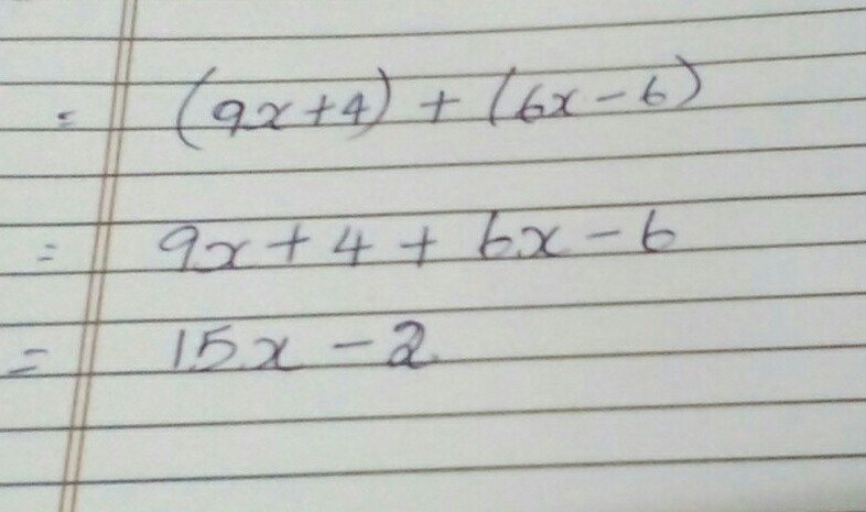 Find the sum (9x+4) + (6x-6)-example-1