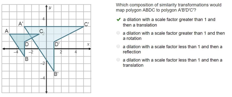 Whichh composition of similarity transfnormations would map pohlygon ABDC tbnm,o polygon-example-1