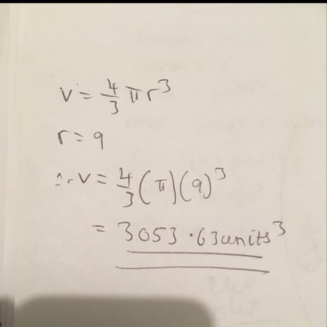 What is the volume if a sphere with a radius of 9-example-1