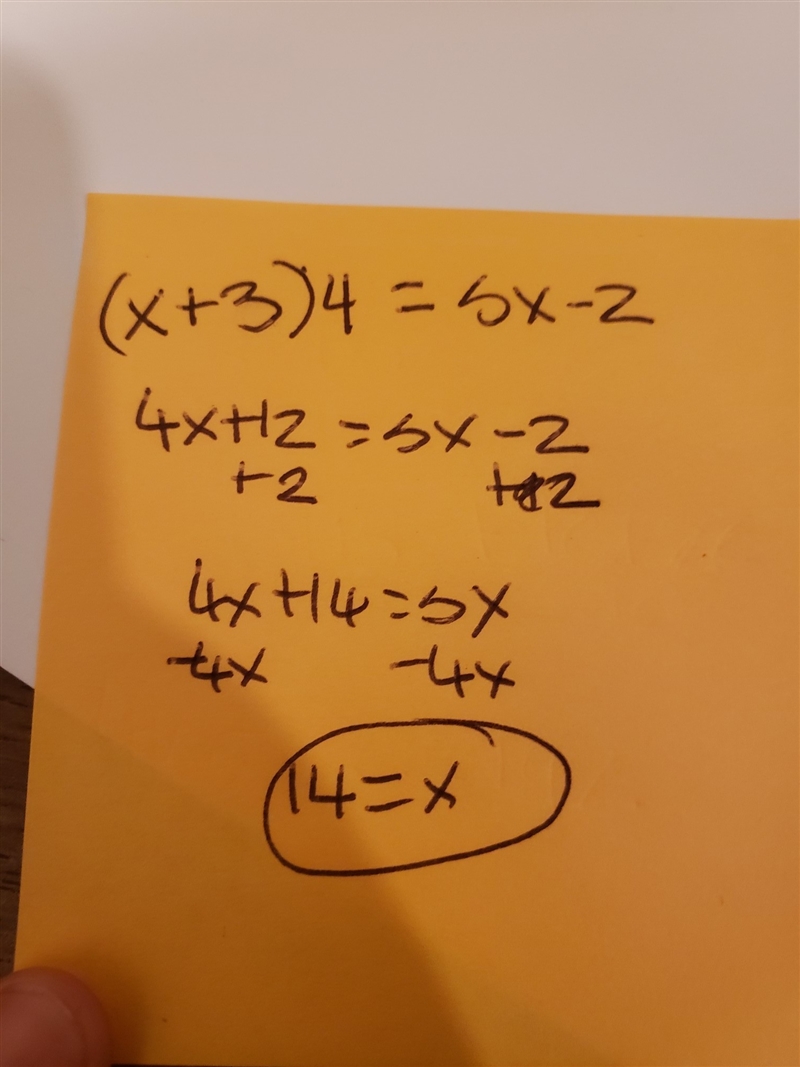 Four times the sum of a number and tree equals two less than five times the number-example-1