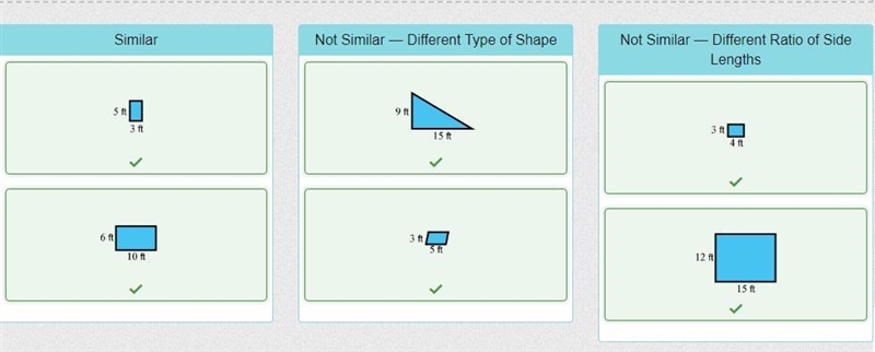 Drag each figure to show if it is similar to the figure shown or why it is not similar-example-1