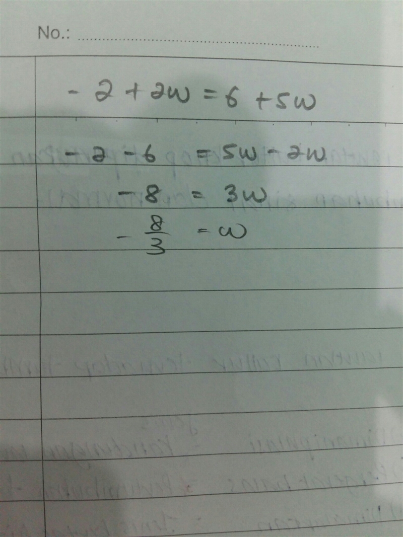 How do i solve -2 +2w =6+5w-example-1