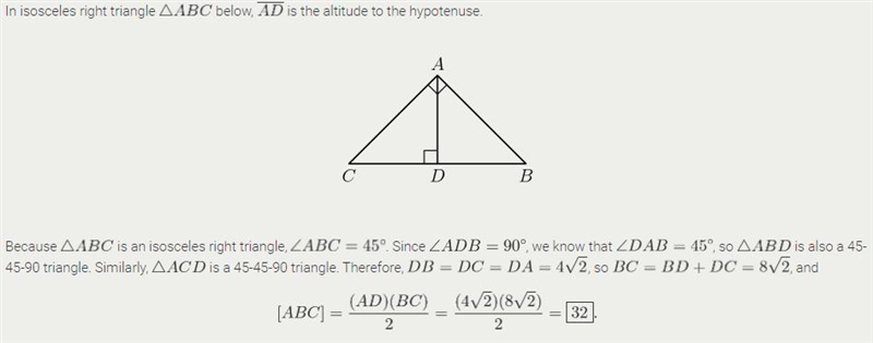 In a certain isosceles right triangle, the altitude to the hypotenuse has length 4 √(2) . what-example-1