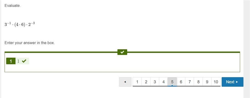 Evaluate. 3^−1⋅(4⋅6)⋅2^−3 Enter your answer in the box. please help!!-example-1