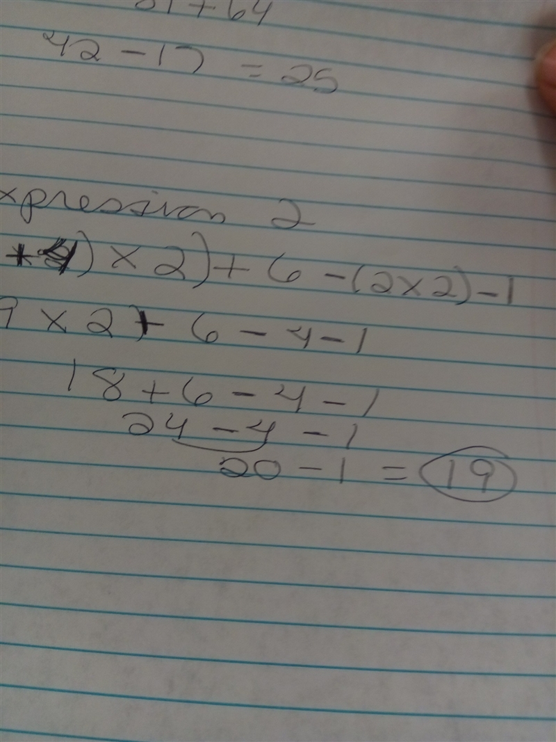 Expression 1 6 x 7 – 3^2 x 9 + 4^3 = Expression 2 5 + 4 x 2 + 6 – 2 X 2 - 1 (a) What-example-2