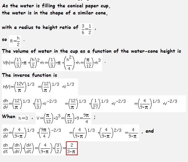 Water is poured into a conical paper cup at the rate of 3/2 in^3/sec. If the cup is-example-1