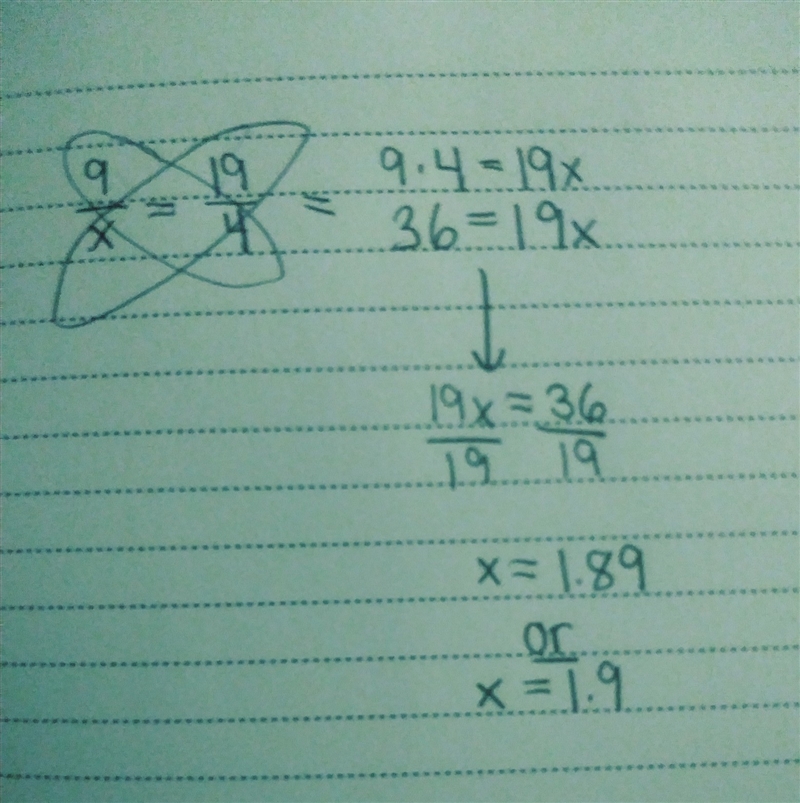 9/x =19/4. What is x?-example-1