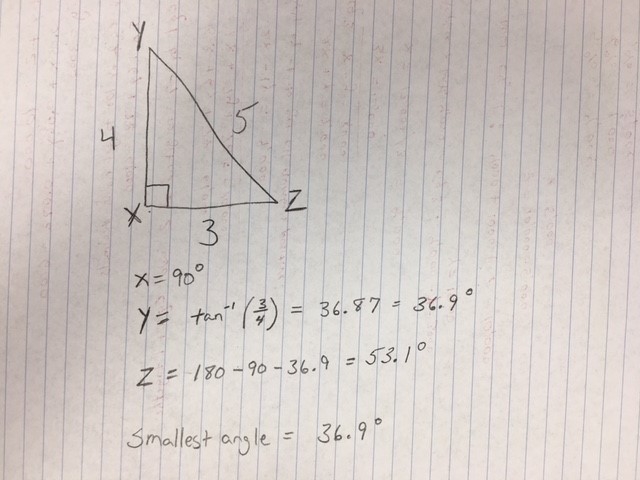 In triangle XYZ , what is the measure of the smallest angle to the nearest tenth of-example-1