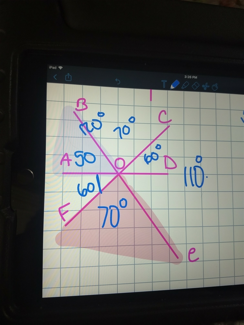 Lines AD , BE , and FC intersect at point O. c Given: m∠AOB = 50°, m∠FOE = 70°. Find-example-1