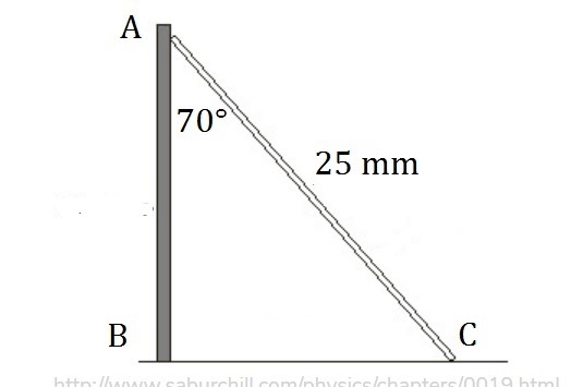 The hypotenuse us 25mm long. How long is the side adjacent a 70 degree angle?-example-1