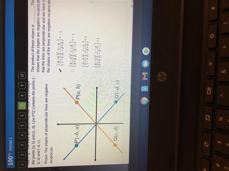 The slopes of lines PQ and P’Q’ can be determined using the formula The product of-example-1