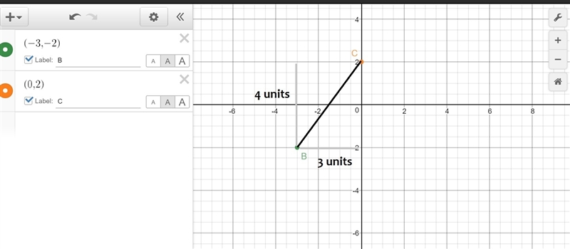 What is the length of segment BC? A coordinate plane is shown. Point B is located-example-1