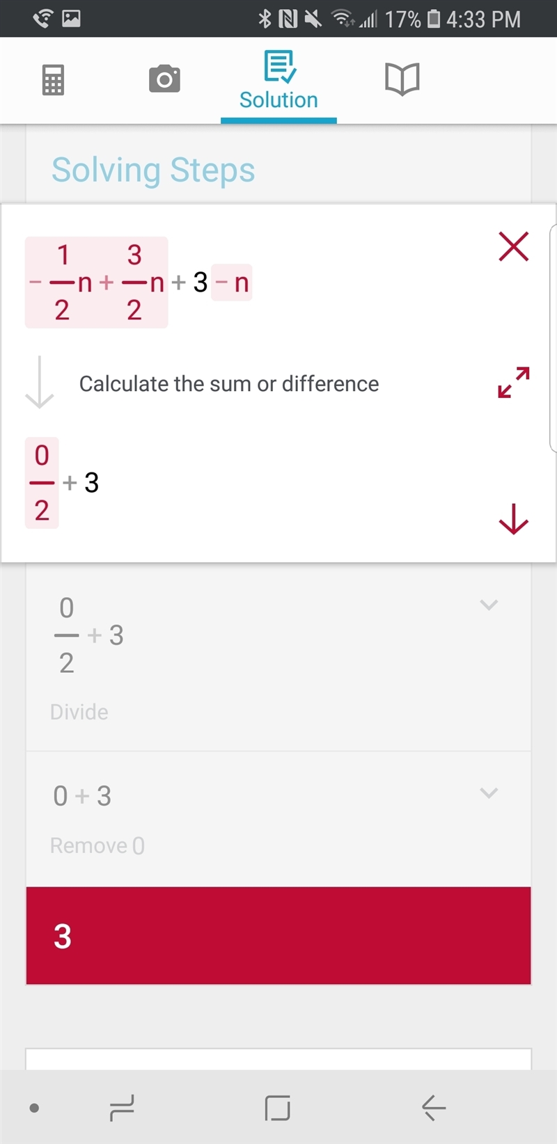 Is - 1 half n + 1 whole 1 half + 3 - n equivalent to 3-example-1