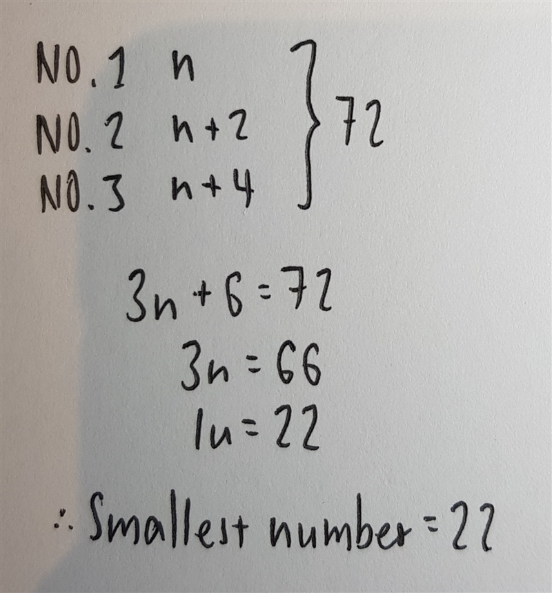 The sum of three consecutive even numbers is 72. What is the smallest of these numbers-example-1