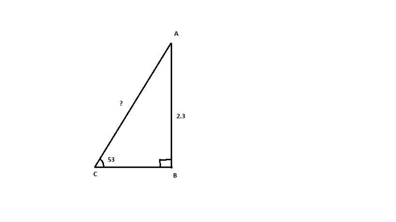 In a right triangle, if <0 = 53 and the side opposite to `/_θ` is equal to 2.3 meters-example-1