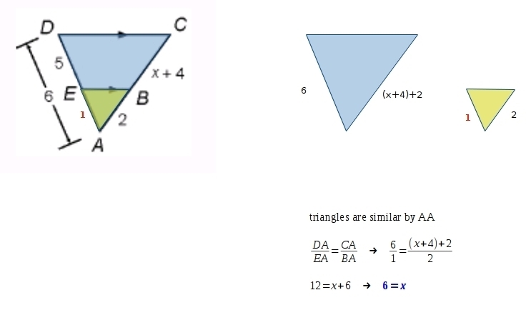 Find x and the measures of the indicated parts. BC and AC A. x=6 , bc=10, ac=12 B-example-1