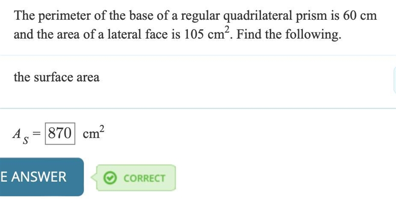 The perimeter of the base of a regular quadrilateral prism is 60 cm, the area of one-example-1