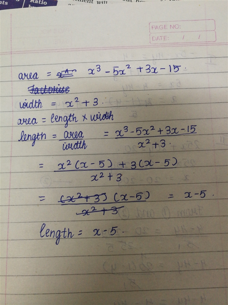 The area of a rectangular is (x^3-5x^2+3x-15), and the width of the rectangular is-example-1