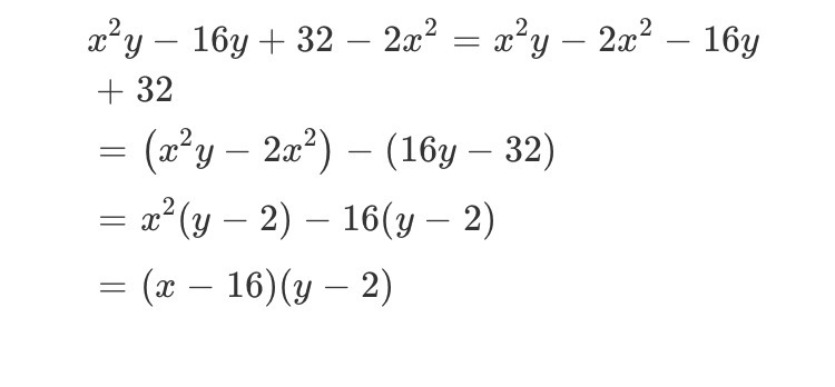 How to factor x^2y-16y+32-2x^2-example-1