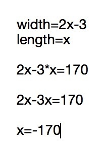 a rectangle has a width that is 3 less than twice the length. If the rectangle has-example-1