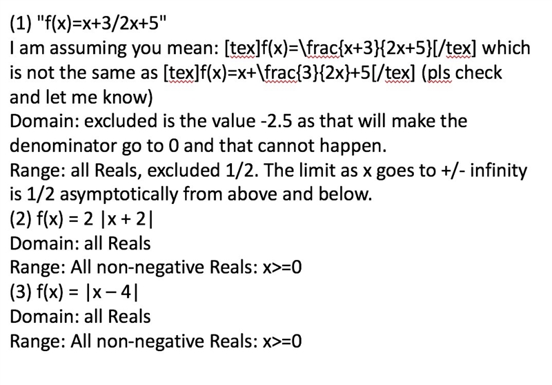 What values are excluded from the domain and range of the function f(x)=x+3/2x+5? f-example-1