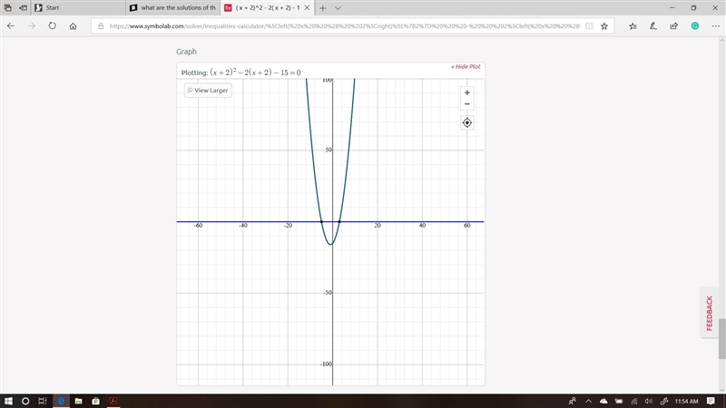 What are the solutions of the equation (x+2)^2-2(x+2)-15=0-example-1