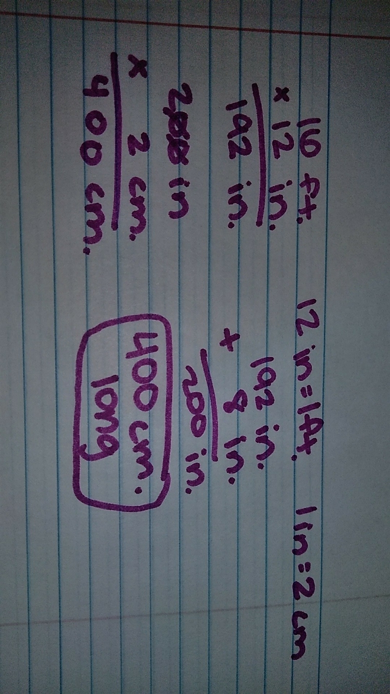 A room is 16 feet, 8 inches long. If an inch is approximately 2 centimeters, how long-example-1