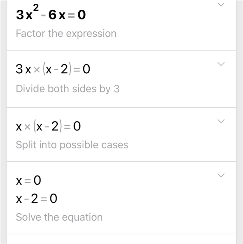 What is the solution set of the following equation? 3x^2 - 6x = 0-example-1