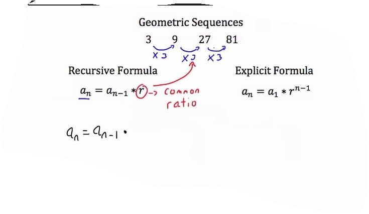 State the geometric sequence both recursive and explicit formulas.-example-1