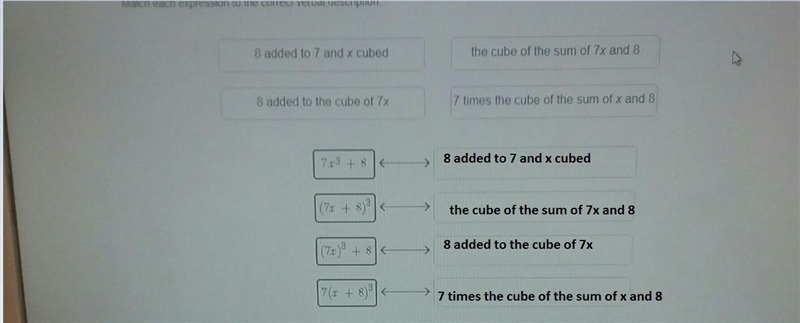 Match each expression to the correct verbal description.-example-1