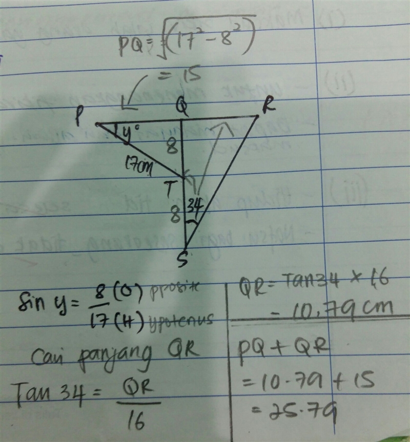 Hitung panjang dlm cm, PQR.-example-1