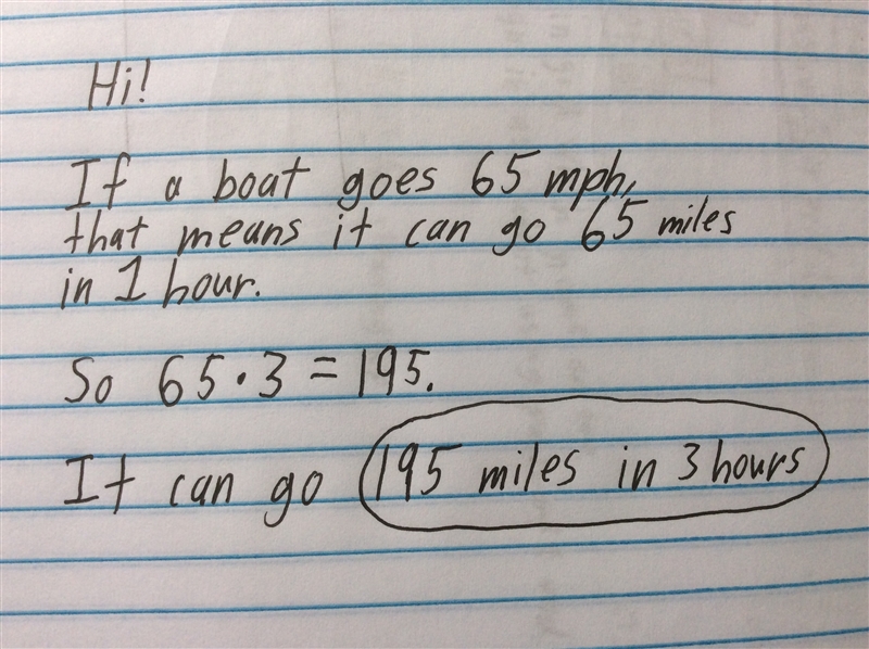 How far does a boat travel in 3 hours at 65 miles per hour-example-1