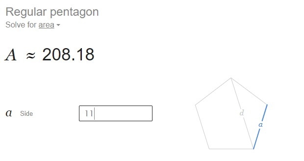 Find the perimeter and area: A pentagon has side lengths of 11cm.-example-1