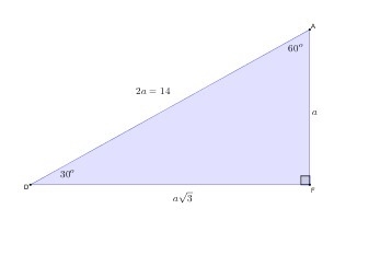 Solve the following problems: Given: ∆AFD, m ∠F = 90° AD = 14, m ∠D = 30° Find: Area-example-1