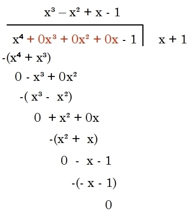 How to solve x to the power of 4 minus 1 divided by x plus 1 (x^4 - 1 ) ÷ (x + 1) long-example-1