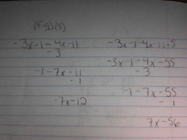 What is (f - g)(5) if f(x) = -3x - 1 and g(x) = 4x - 11-example-1