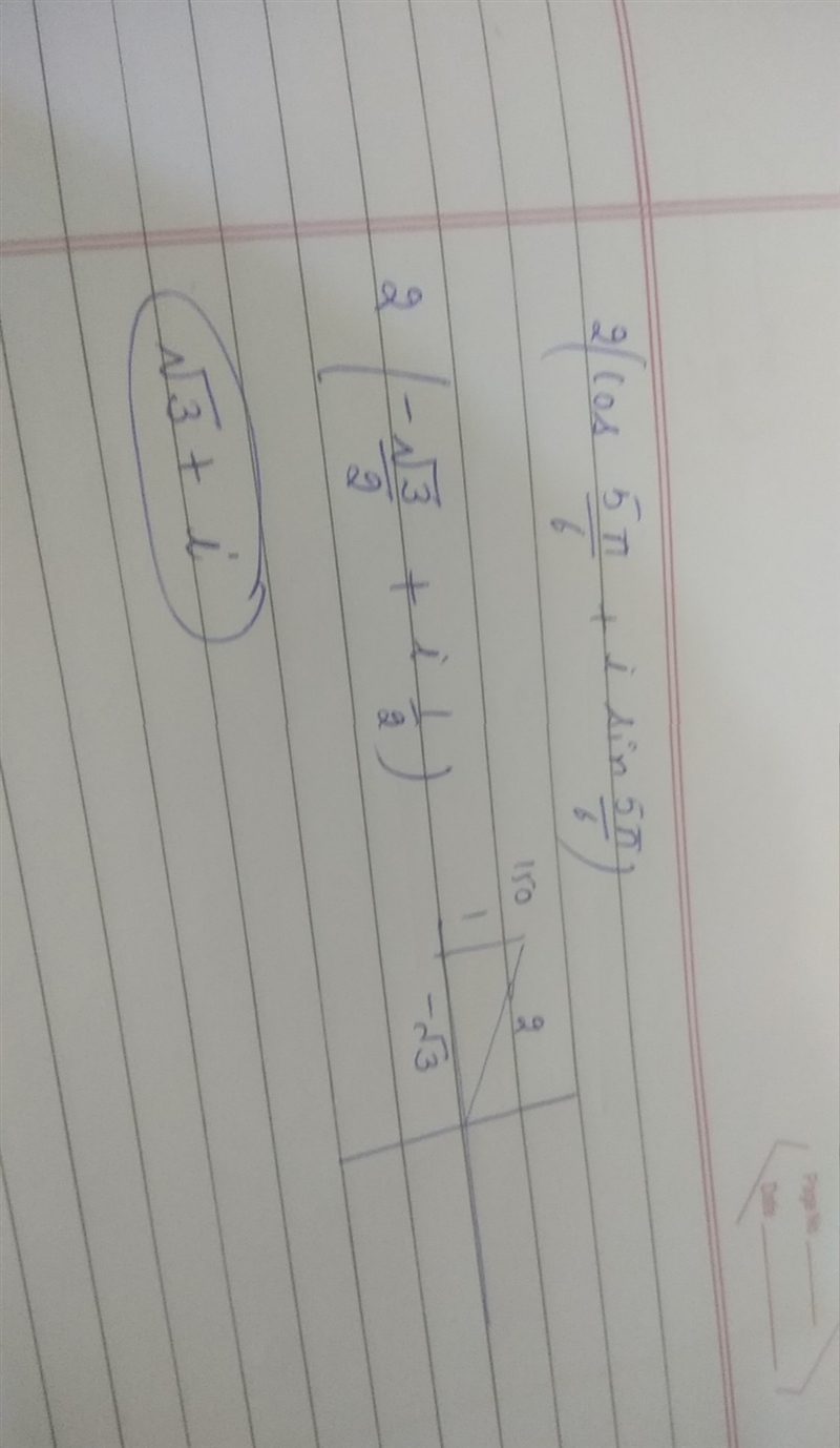 Write z = 2(cos(5pi/6) + i sin(5pi/6)) in rectangular form.-example-1