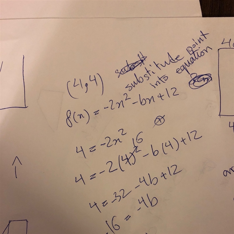 In the xy-plane, the point (4,4) lies on the graph of the function f(x)-2x2-bx + 12. What-example-1