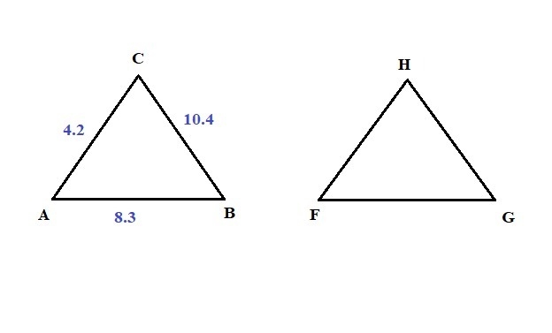 ABC is congruent to FGH, AB=8.3, BC=10.4, and CA=4.2. What is the measure of segment-example-1