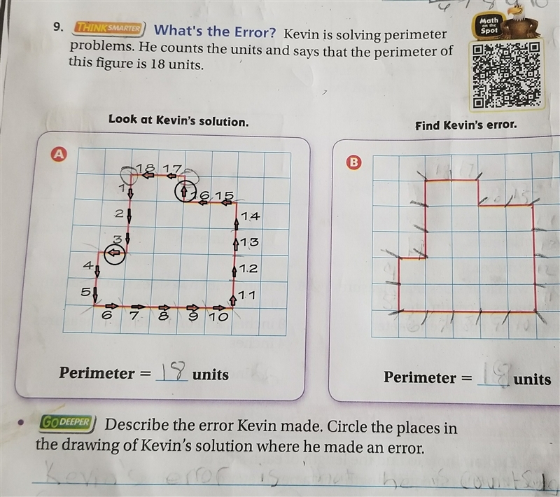 describe the error Kevin made. circle the places in the drawing of Kevin's solution-example-1