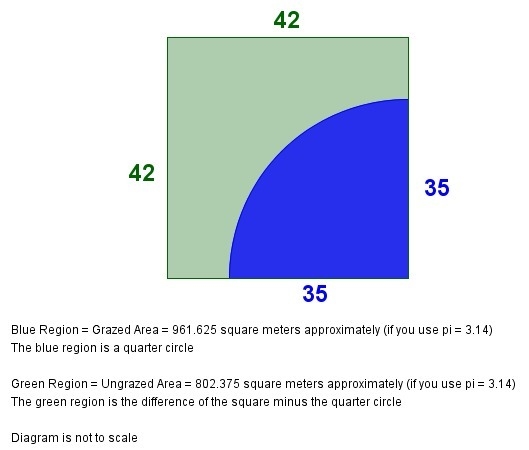 4. A horse is tethered to one corner of a square plot of side 42 m, by a rope 35 m-example-1