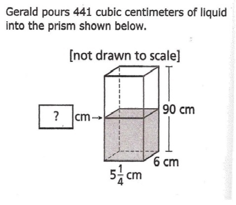 Gerald pours 441 cubic centimeters of liquid into the prism shown below. In the box-example-1