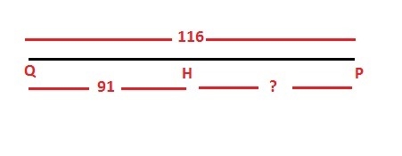 H is between Q and P. QH = 91 and QP =116 What is HP?-example-1