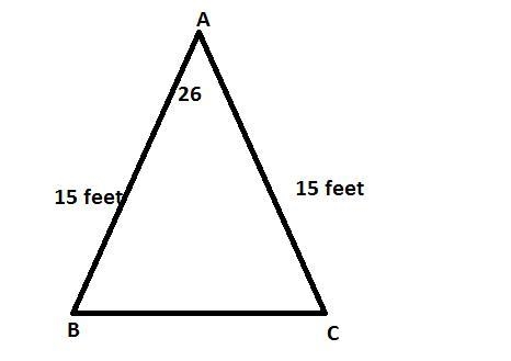 An isosceles triangle has a vertex angle of 26°. Two sides of the triangle are each-example-1