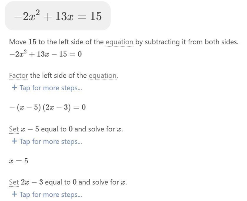 What are the solutions to the equation -2x^2+13x=15?-example-1