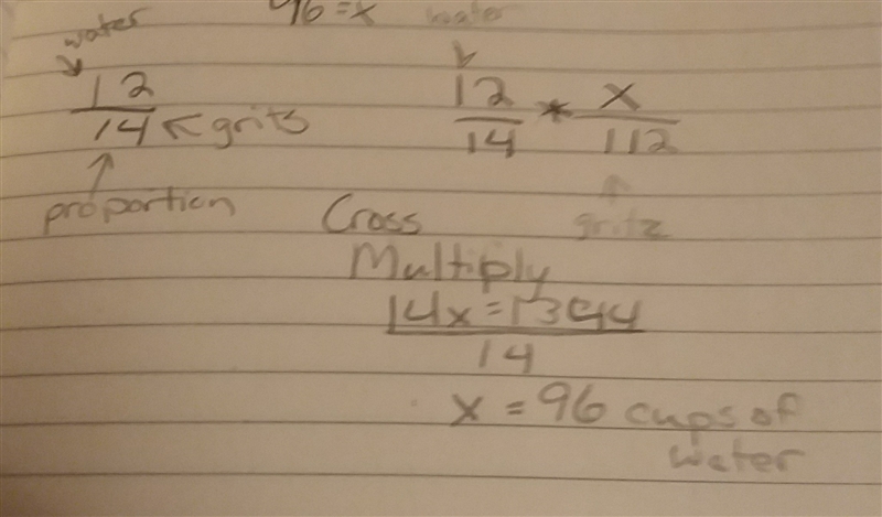 Henry is making a corn grits recipe that calls for 14 cup of corn grits for every-example-1