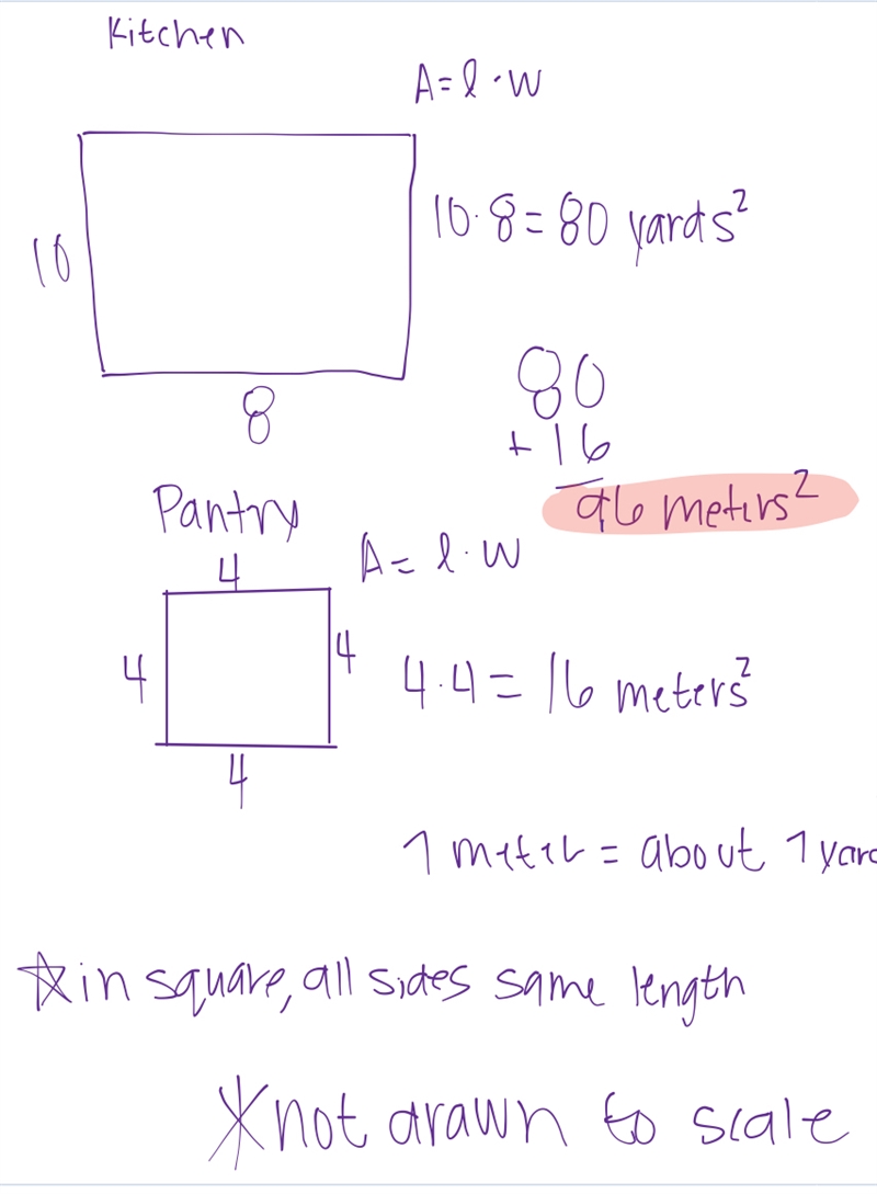 a kitchen is 10 years white in 8 years long attached to the kitchen is a square Pantry-example-1