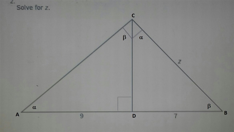 Solve For Z A. 12 B. 4 √(7) C. 3 √(7) D. 51-example-1